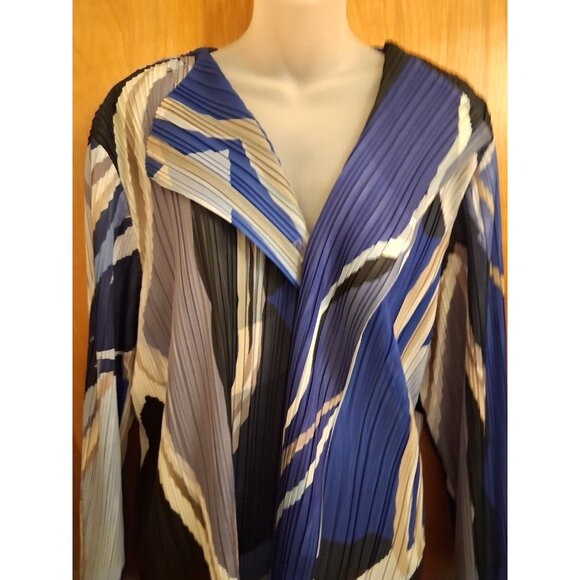 Ming Wang Pleated Crinkle Cardigan Jacket Plus size 3X Blue Abstract Open - Picture 2 of 4